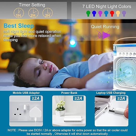 Portable Mini Air Cooler Fan with Humidifier for Room, Office & Bedroom