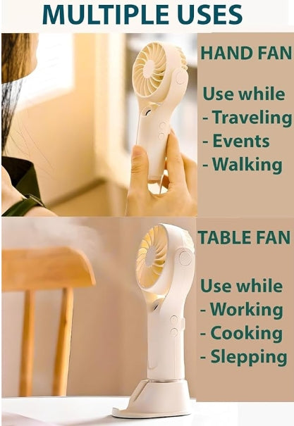Portable Hand Fan with Mist Spray Humidifier & Rechargeable USB