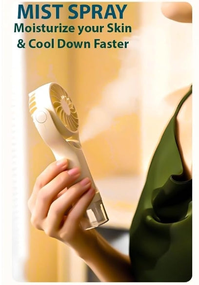 Portable Hand Fan with Mist Spray Humidifier & Rechargeable USB